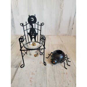 Halloween spider tea light candle holder metal chair set decor figure